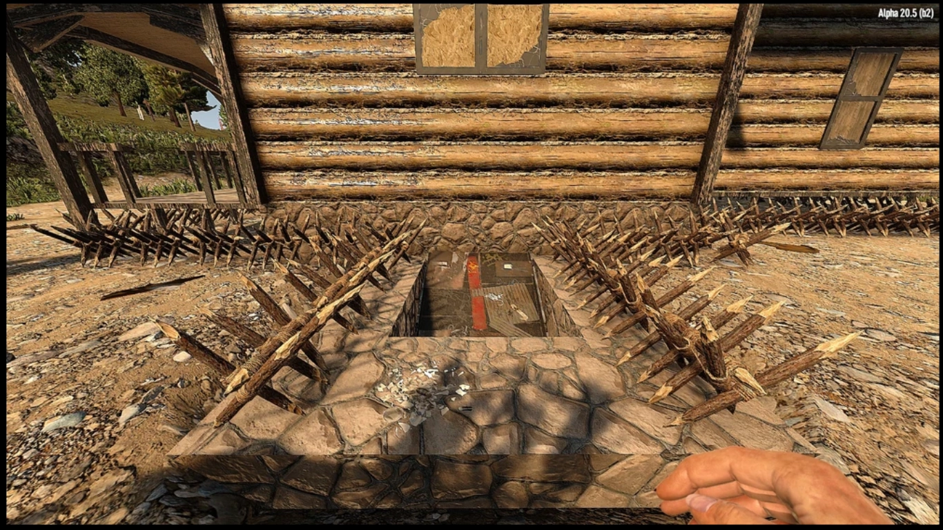 Trap setup in 7 Days to Die: spikes, electric fences, and blade traps