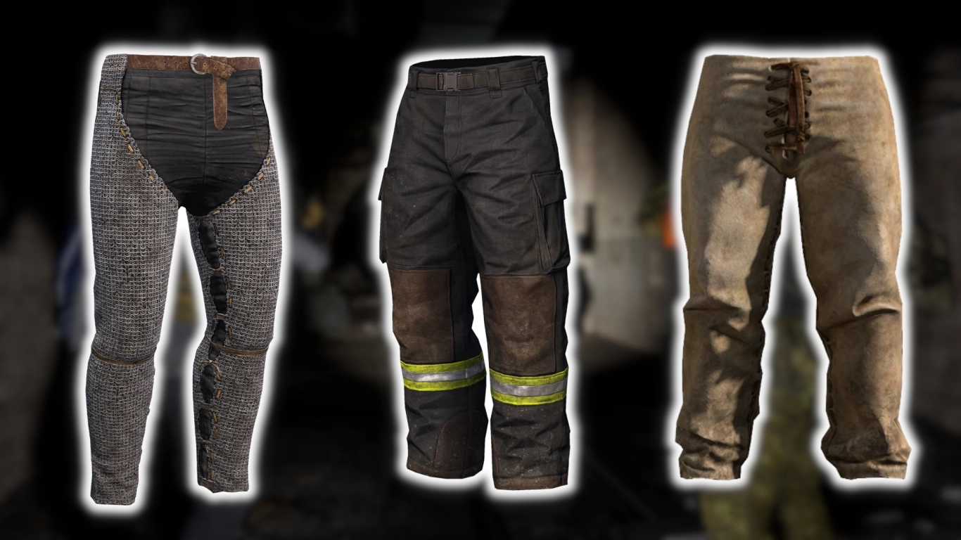 DayZ leg protection – Chainmail Leggings, Firefighter Pants, BDU/CUU pants, and a Waist Bag for protection and camouflage