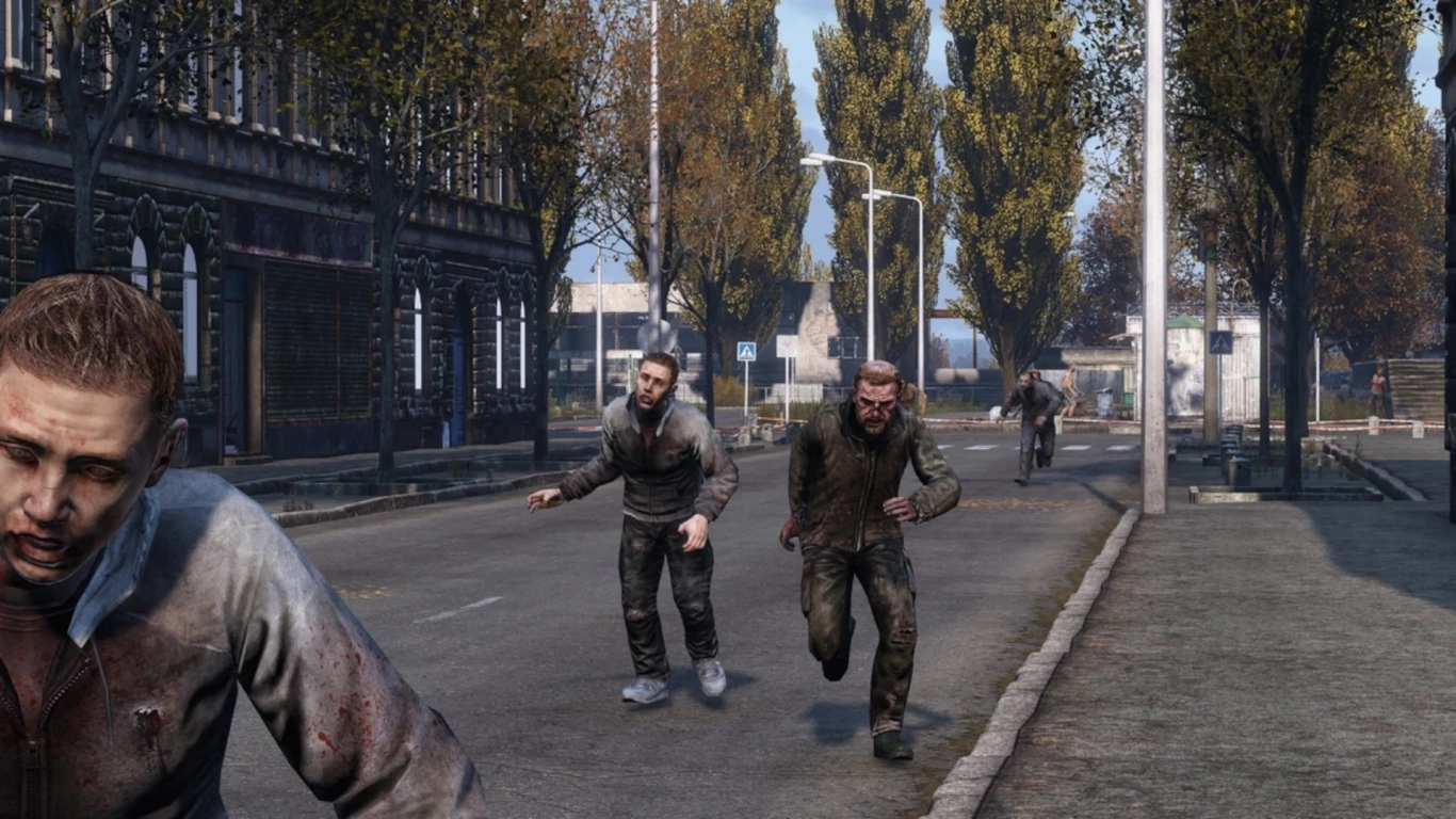 A player in DayZ engaging in melee combat against a zombie