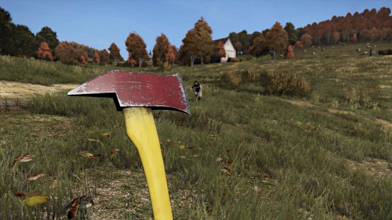 A player in DayZ swinging a fire axe