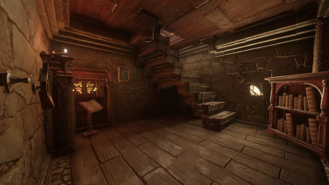 Building a basement in Enshrouded with stone walls and a secret passage