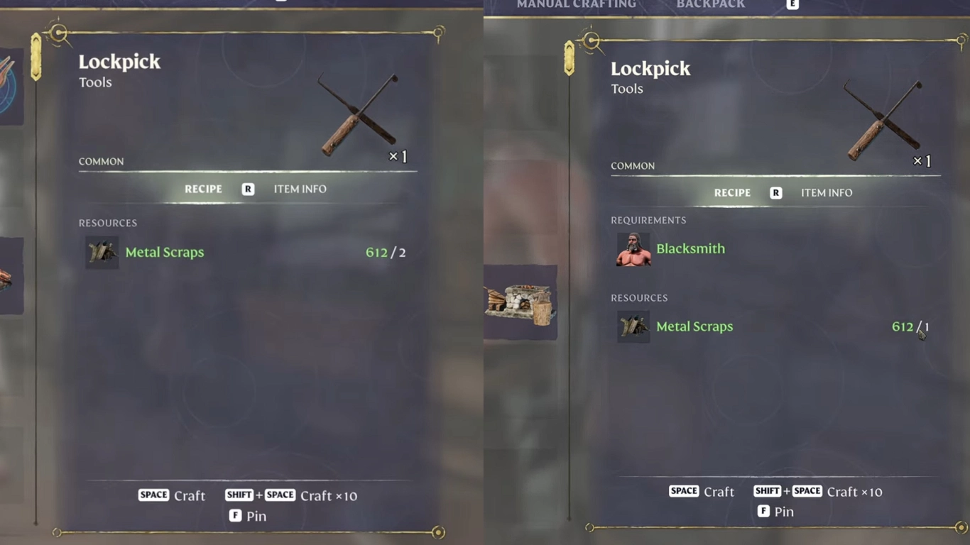 Enshrouded crafting: cheaper lockpicks and saving resources