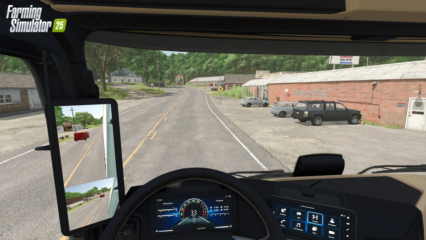 Farming Simulator 25 física de conducción de camiones realista y tráfico en el Mercedes-Benz Trucks Pack