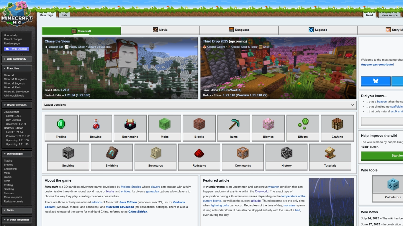 Captura de pantalla de Minecraft Wiki