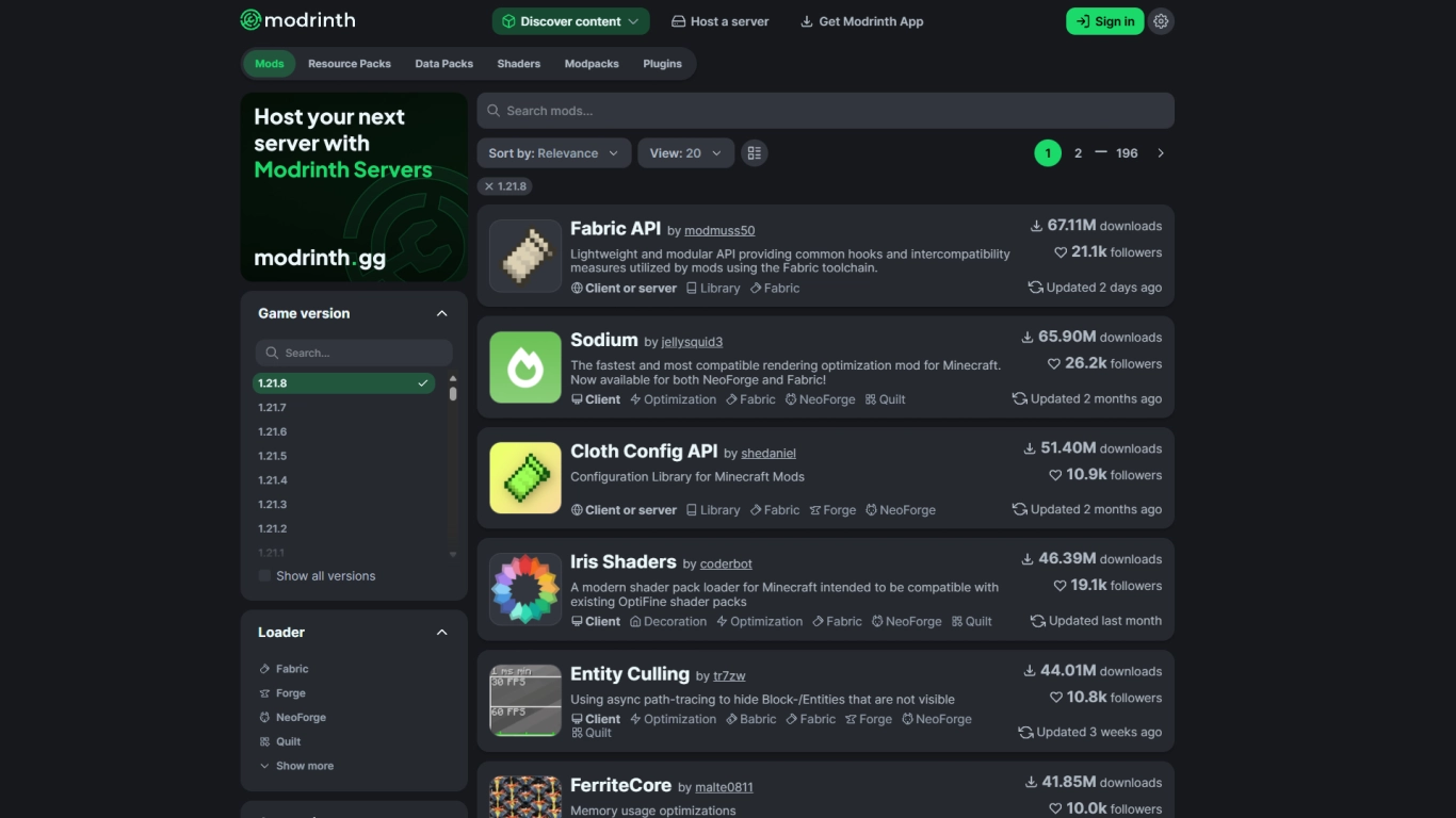 Logos de CurseForge y Modrinth