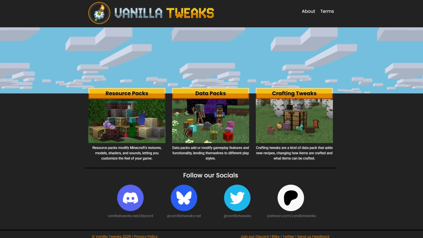 Captura de pantalla de Vanilla Tweaks