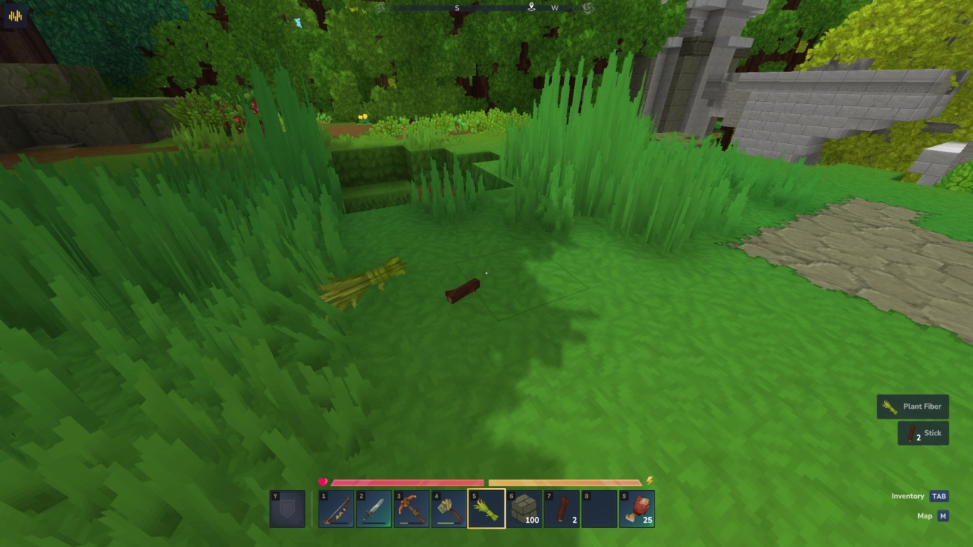 Hytale gathering resources: fibers sticks stones