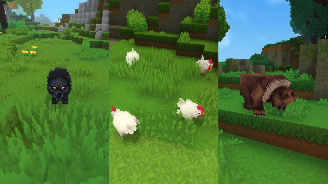 Hytale sub-biomas de las Emerald Wilds: Drifting Plains, Seedling Woods y The Fens