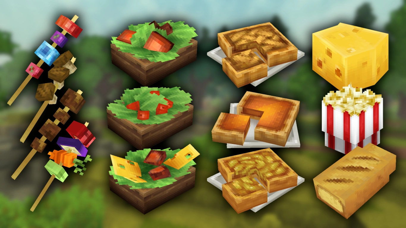 Resumen de recetas en Hytale para brochetas ensaladas pasteles y extras