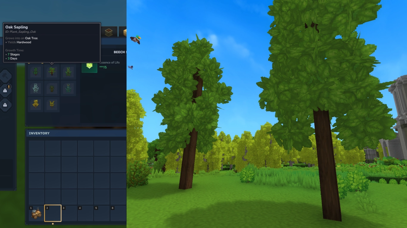 Hytale crafting saplings and planting trees with Essence of Life