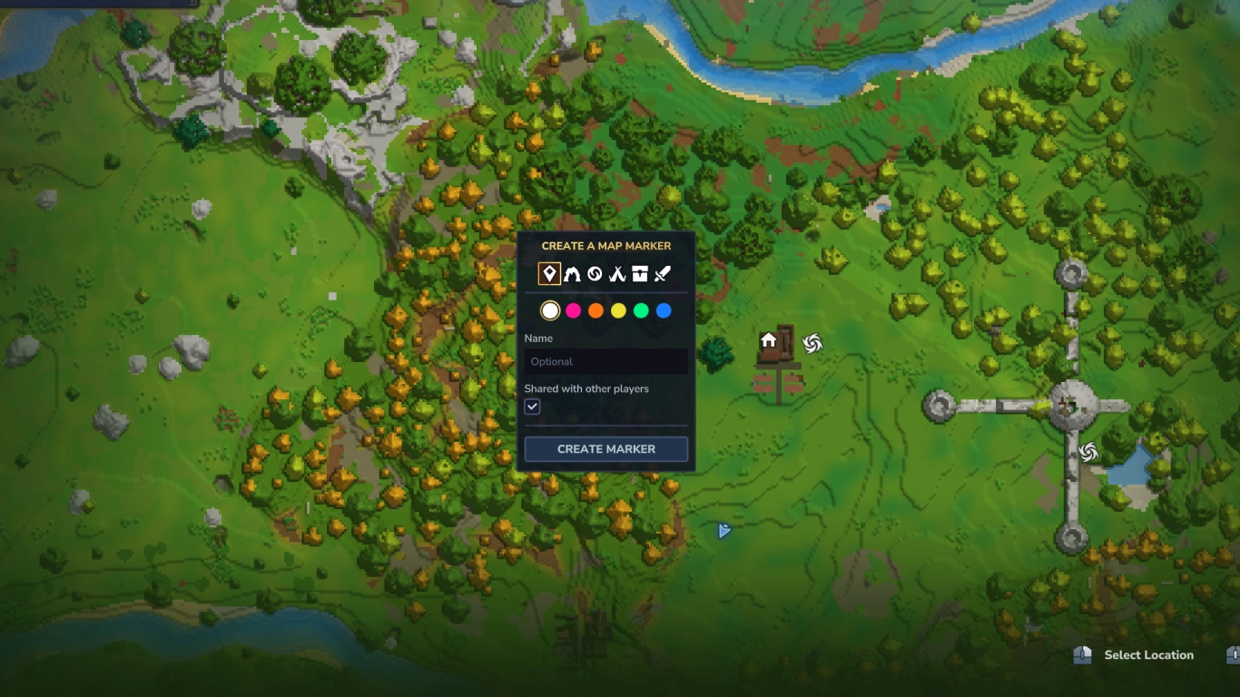 Mapa de Hytale con marcadores propios y códigos de color