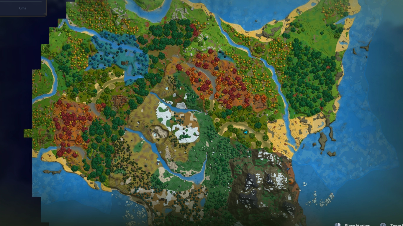 Hytale map with zones and biomes around the main island
