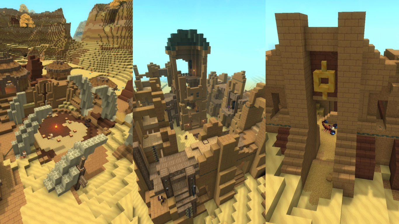 Hytale Howling Sands templos del desierto nidos de Skarak y ciudades Feran