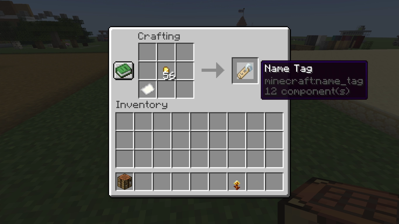 Crafting Name Tags in Minecraft with a nugget and paper in the Tiny Takeover update