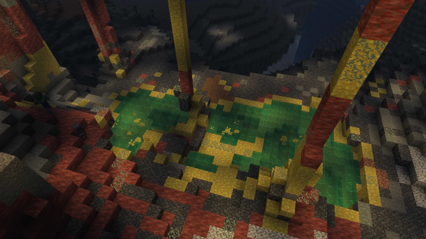 Sulfur Caves in Minecraft with yellow sulfur and red cinnabar blocks in Chaos Cubed 26.2