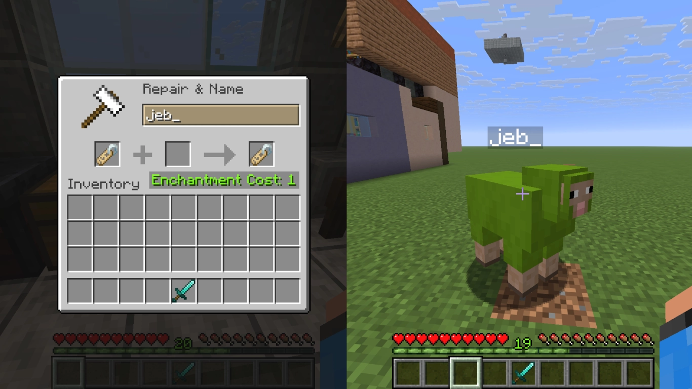 Renombrar objetos y bloques con el yunque en Minecraft