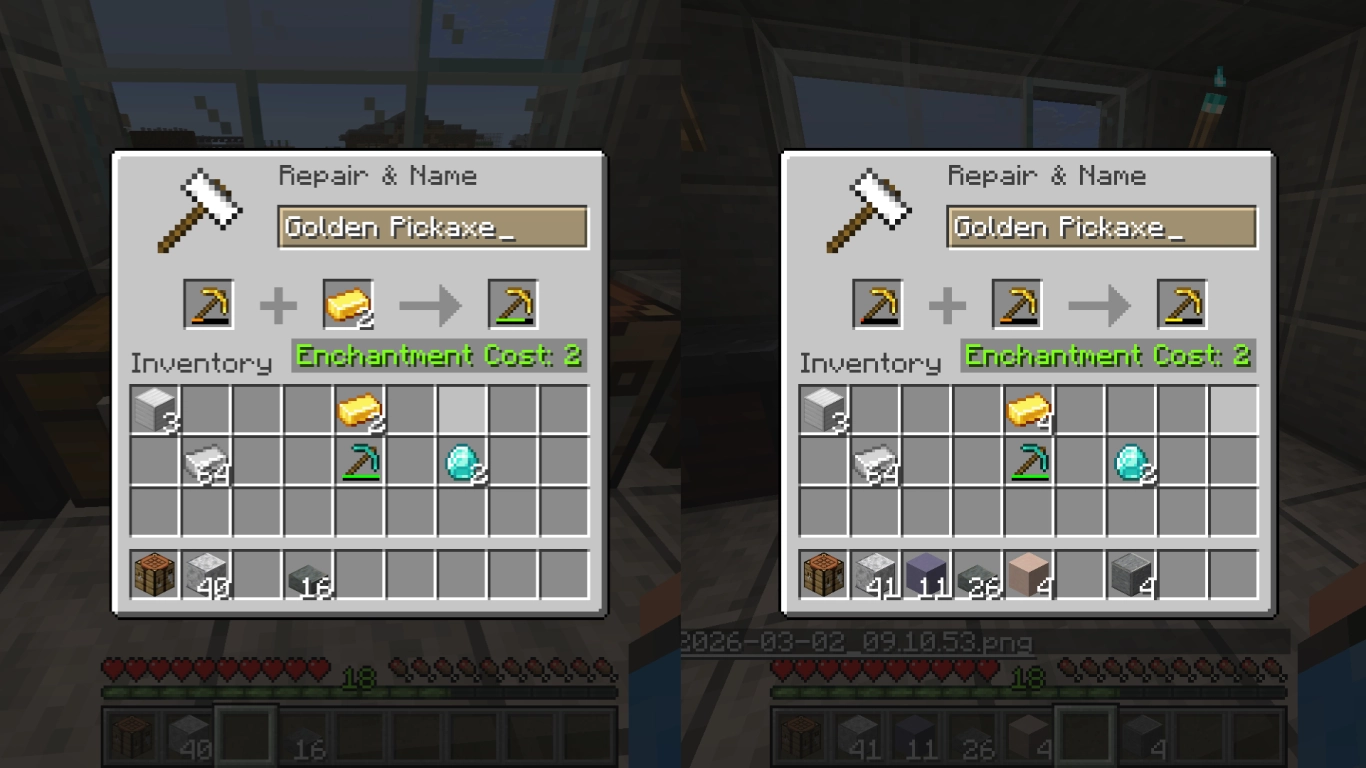 Reparar herramientas y armaduras en el yunque de Minecraft
