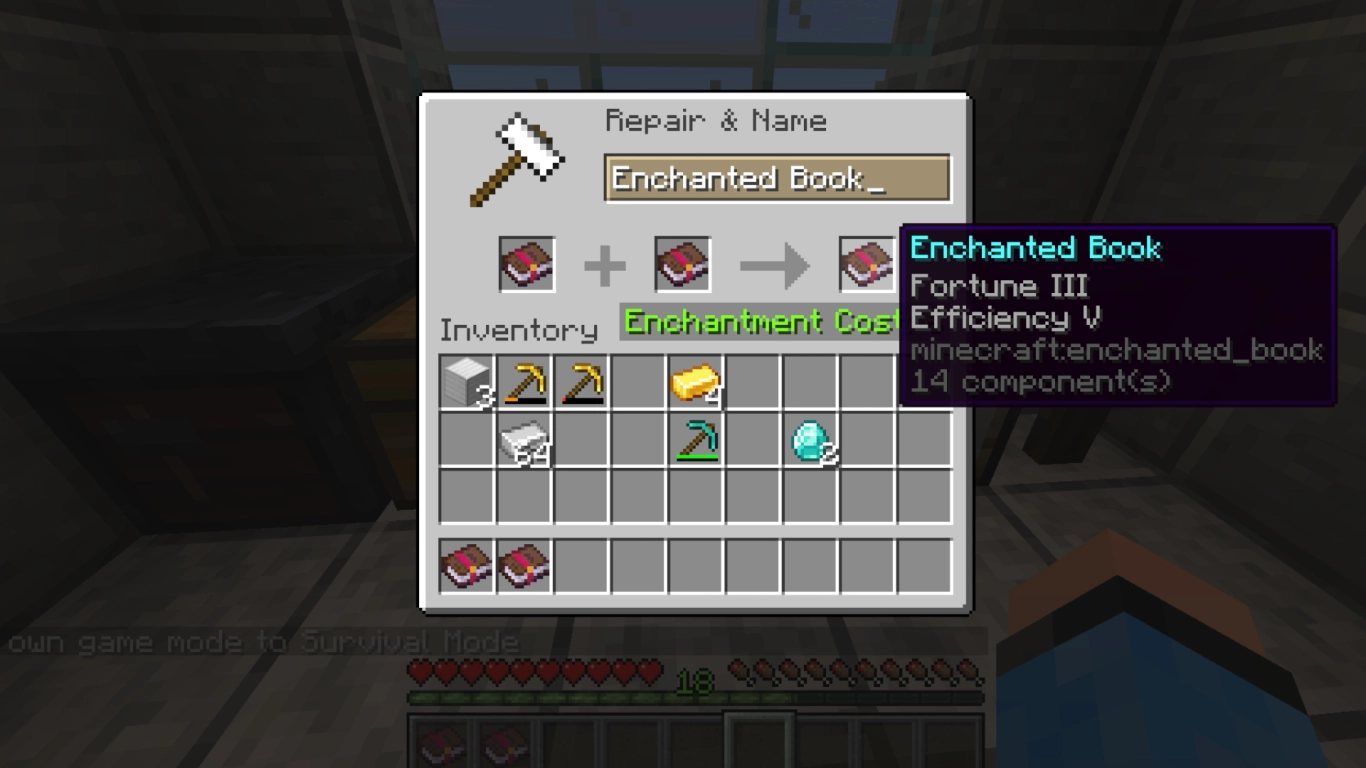 Transferir y combinar encantamientos en el yunque de Minecraft