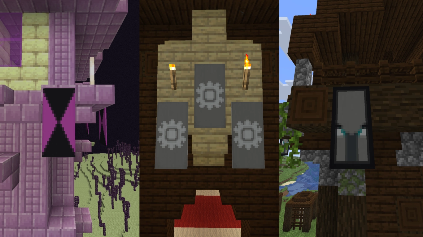 Various banners in Minecraft