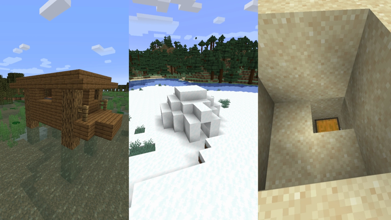 Estructuras en Minecraft por bioma: cabaña del pantano, iglú y cámara de pruebas