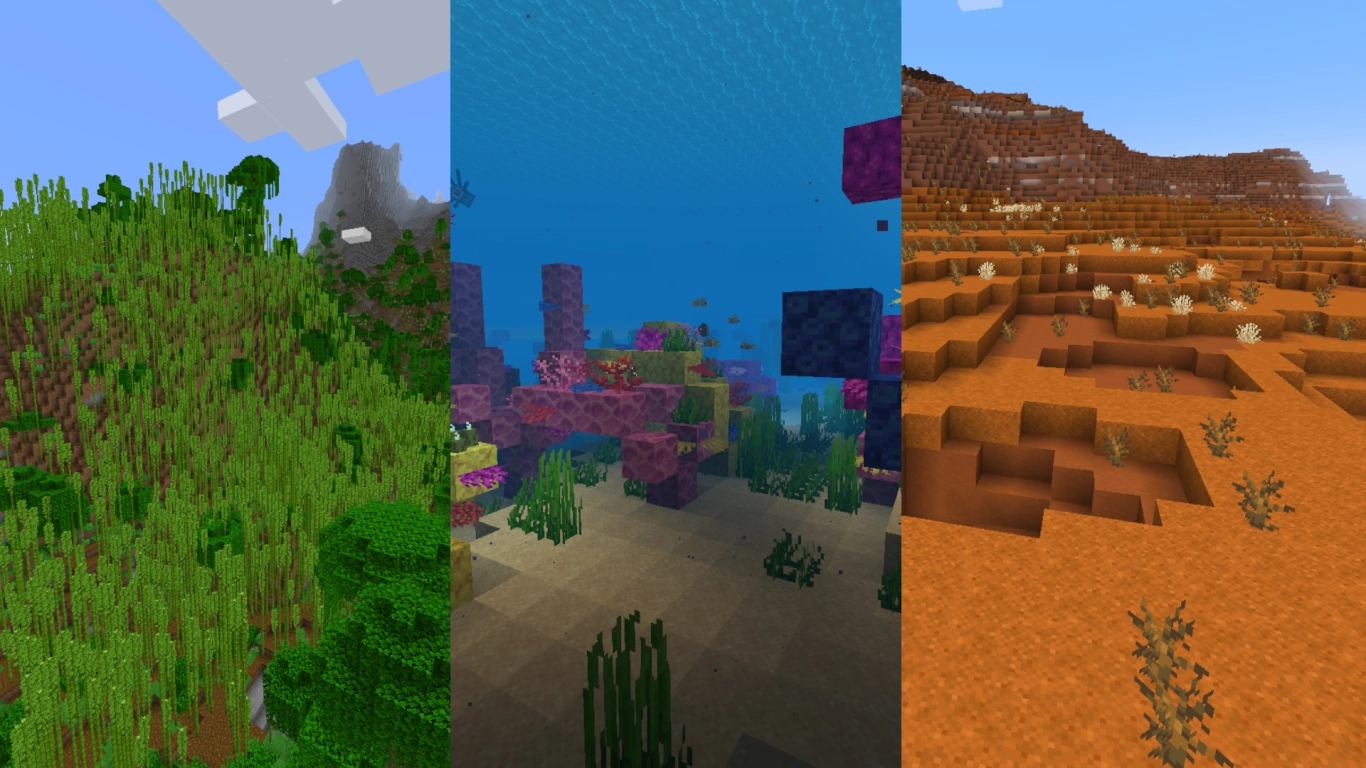 Bloques y objetos únicos en biomas de Minecraft: corales, bambú y arena roja