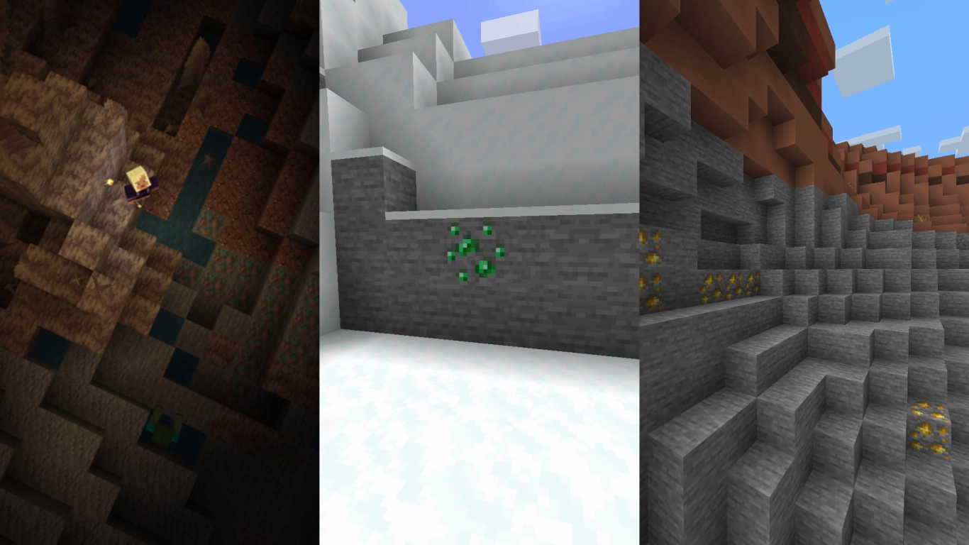 Menas en biomas de Minecraft: oro, cobre y esmeraldas