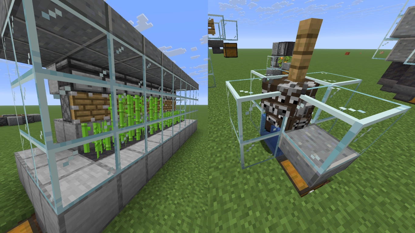 Granja de caña de azúcar y granja de cuero para fabricar libros en Minecraft