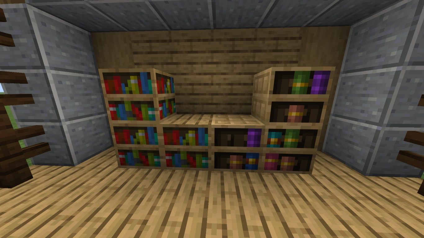 Estanterías para decoración y encantamientos en Minecraft
