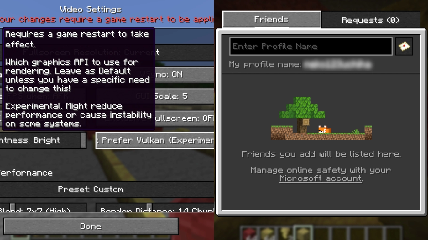 Friends list, Peaceful spawns, and Vulkan rendering in Minecraft 26.2