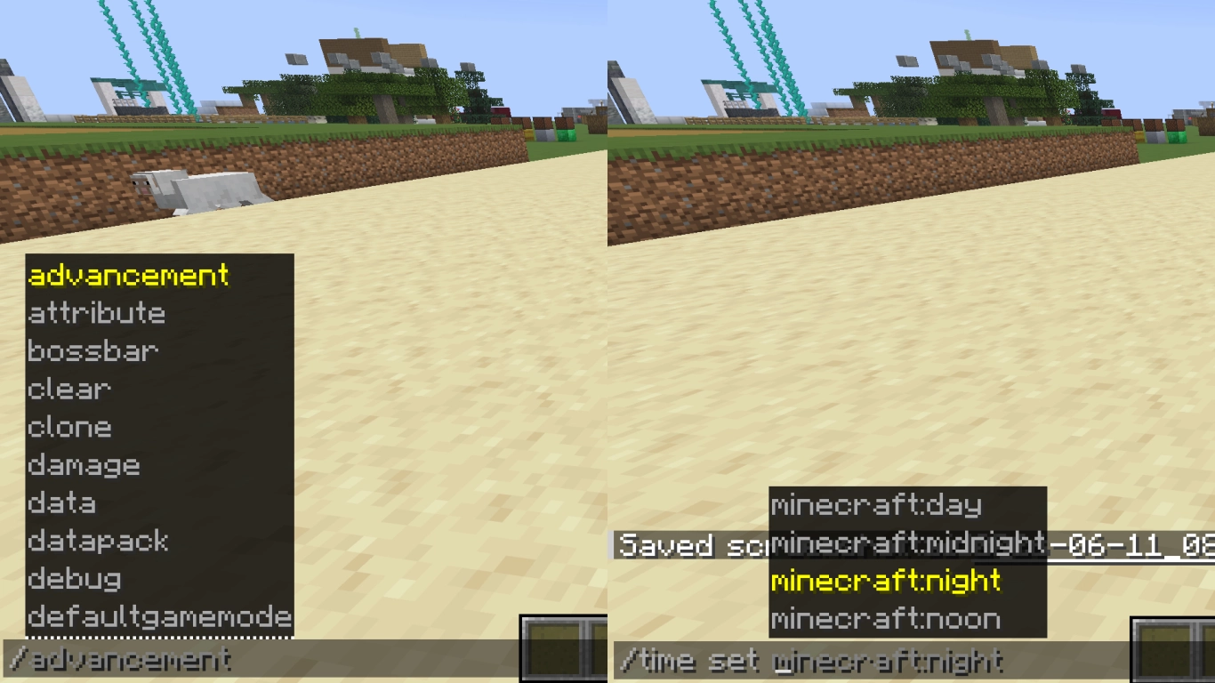 Autocomplete and parameter selection for Minecraft commands in chat