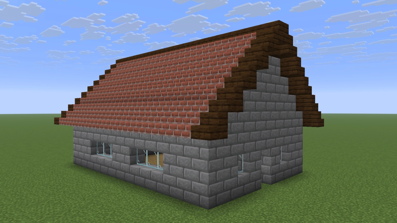 Build a Minecraft gable roof with stairs and slabs