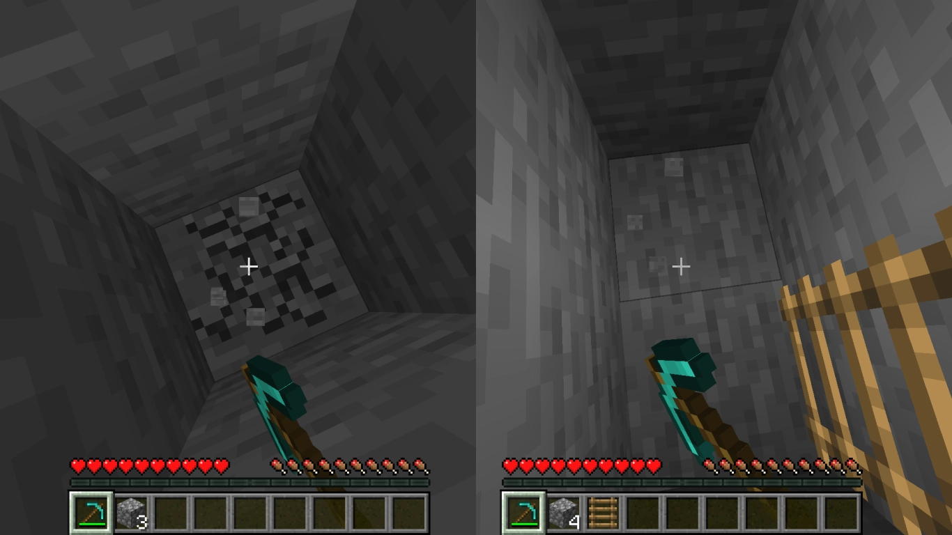Minecraft player digging straight down risk of lava and fall damage