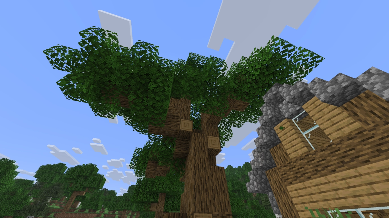 Building the tree trunk in Minecraft