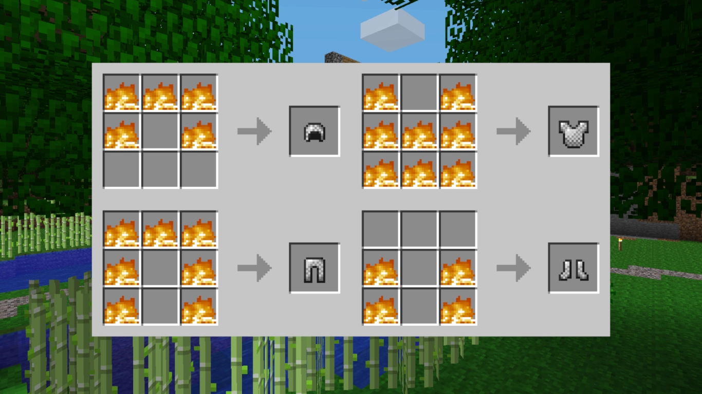 Fabricar armadura de cota de malla con fuego en Minecraft