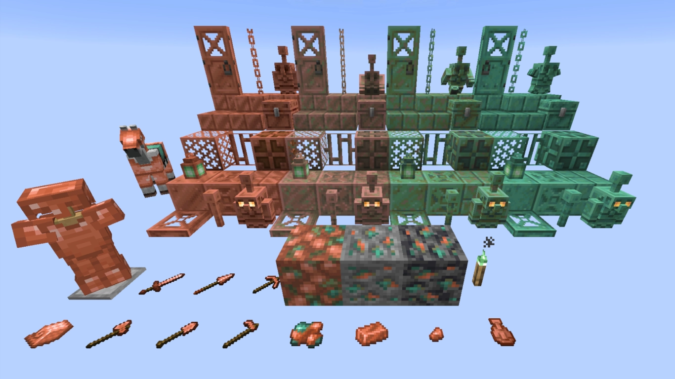 Minecraft copper blocks and oxidation stages overview