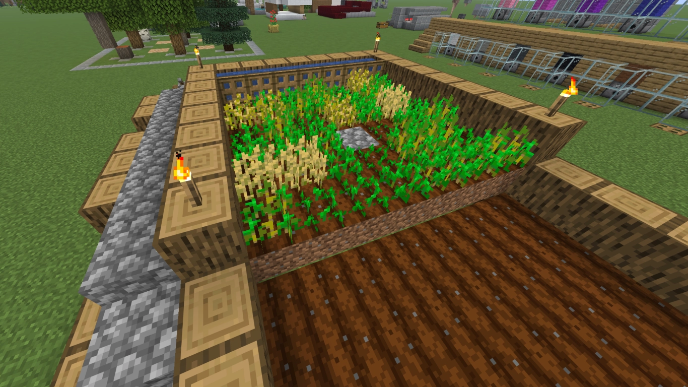 Automatic crop farm in Minecraft for wheat, carrots, potatoes, and beetroots