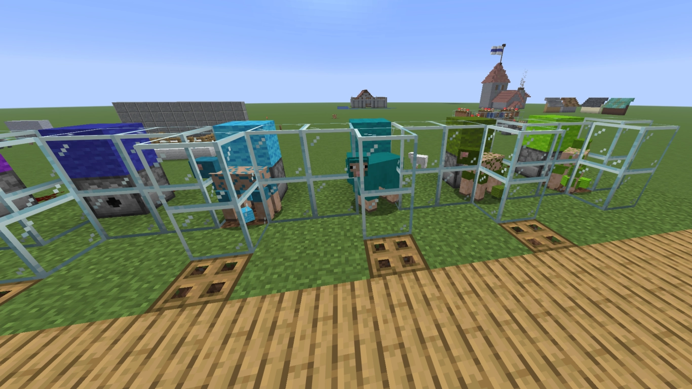 Automatic wool farm in Minecraft with sheep, an Observer, and a dispenser with shears for all colors