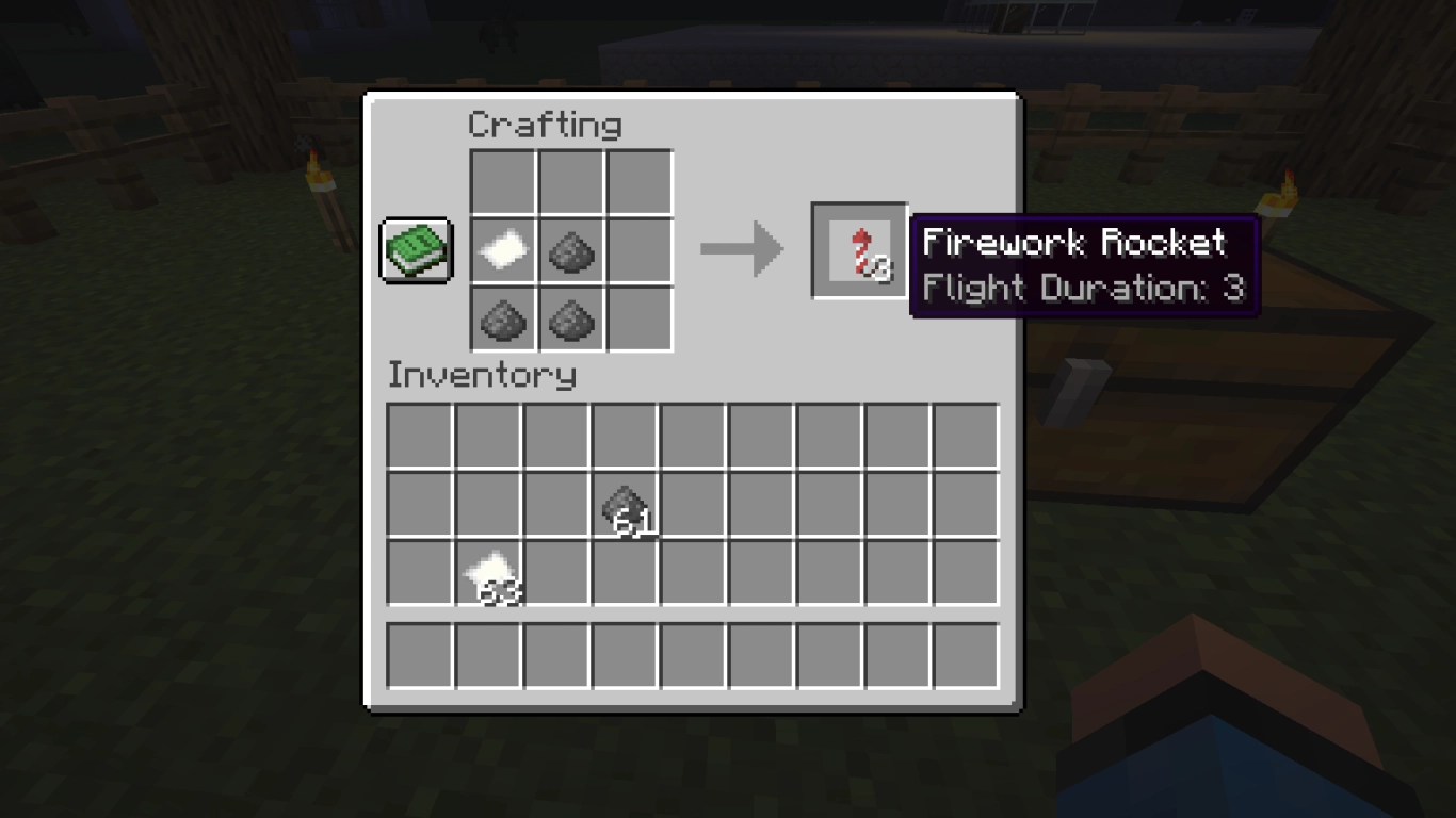 Crafting Minecraft fireworks with paper and gunpowder in the crafting table