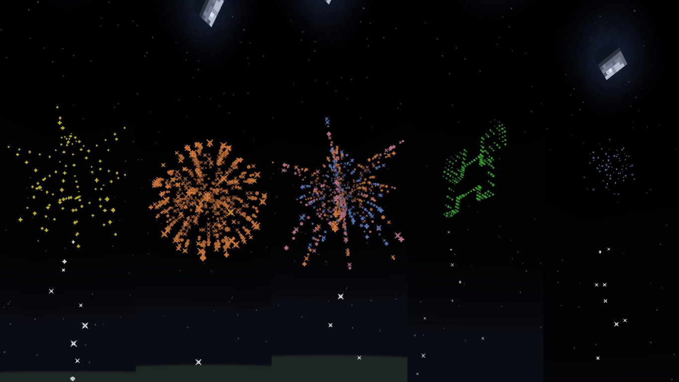 Minecraft particle effects: combine trail and twinkle with diamond and glowstone dust in fireworks