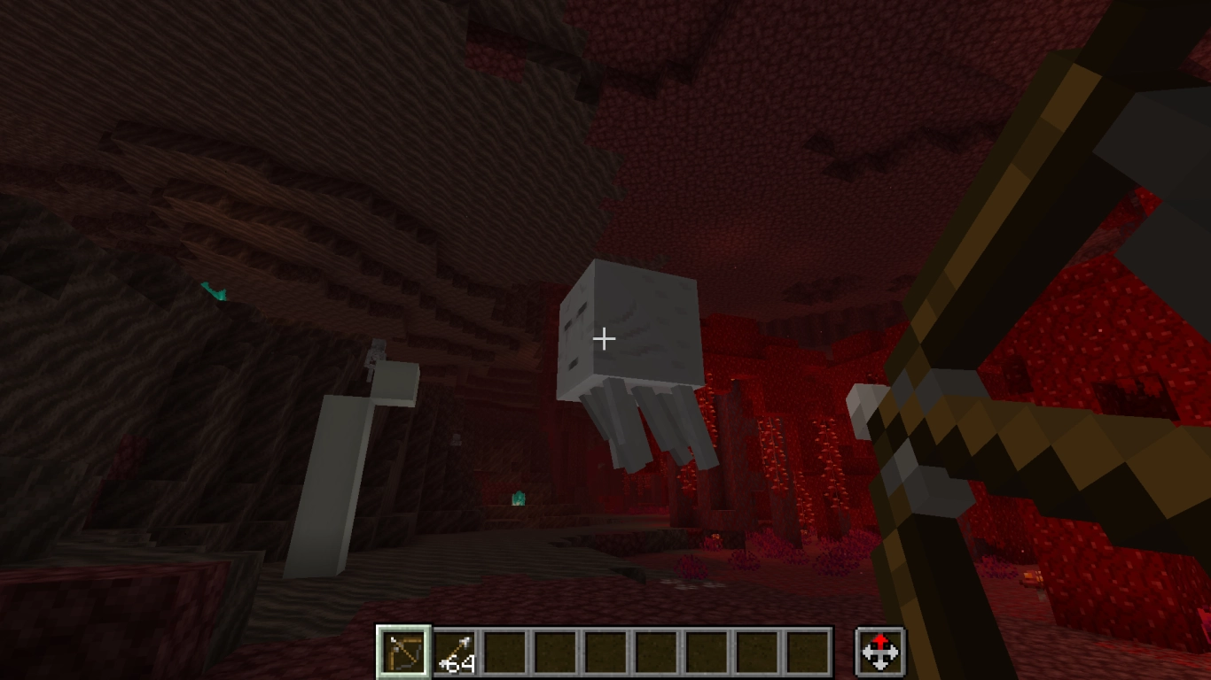 Combate contra un ghast con arco y devolviendo bolas de fuego en Minecraft