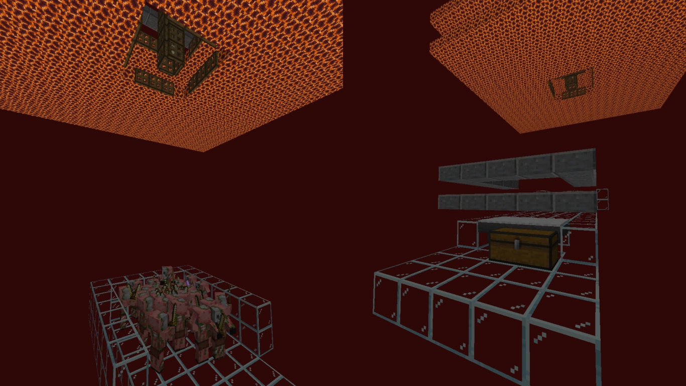 Collection area with hoppers and a safe kill zone for Piglins