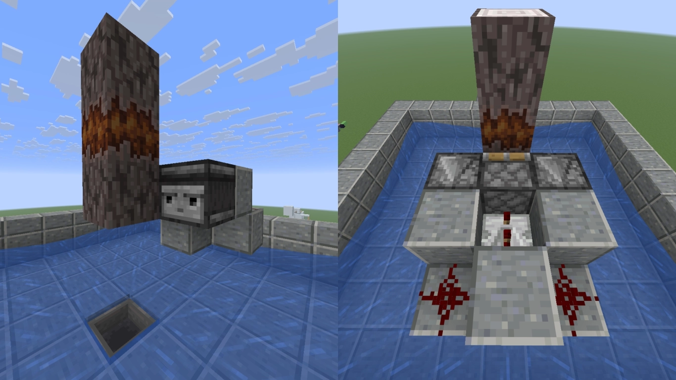 Corazón de Knarz entre robles pálidos y montaje de redstone