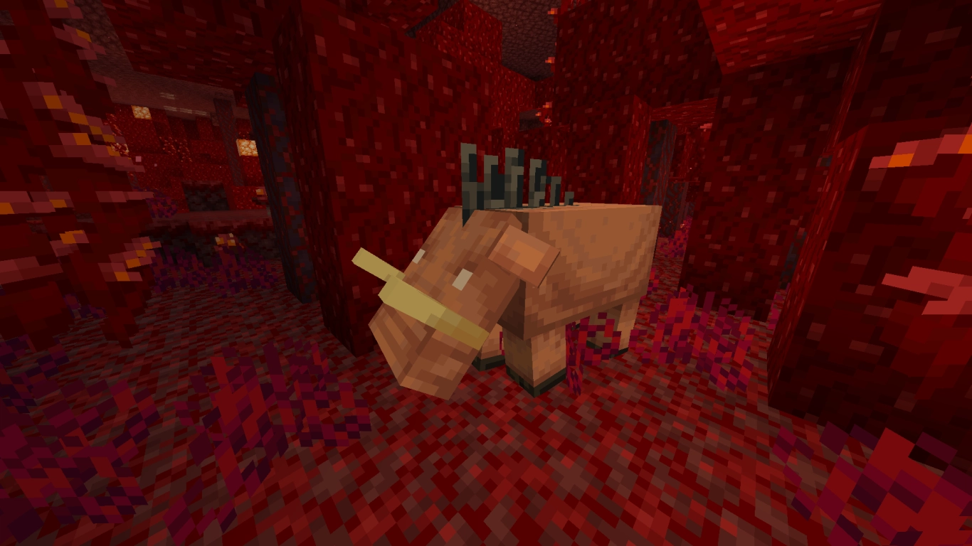 Hoglin en el Bosque carmesí del Nether en Minecraft