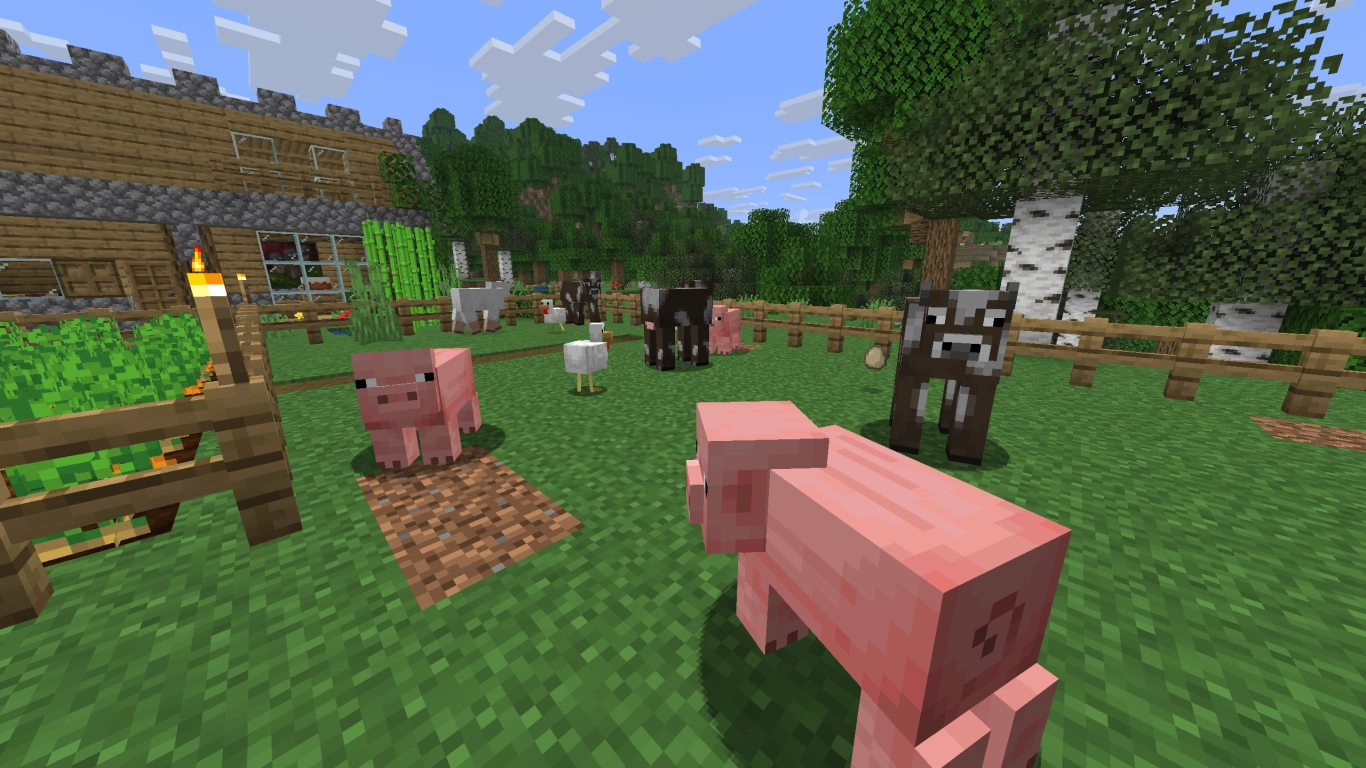 Granja de animales en Minecraft con vacas, cerdos, ovejas y gallinas para carne y drops