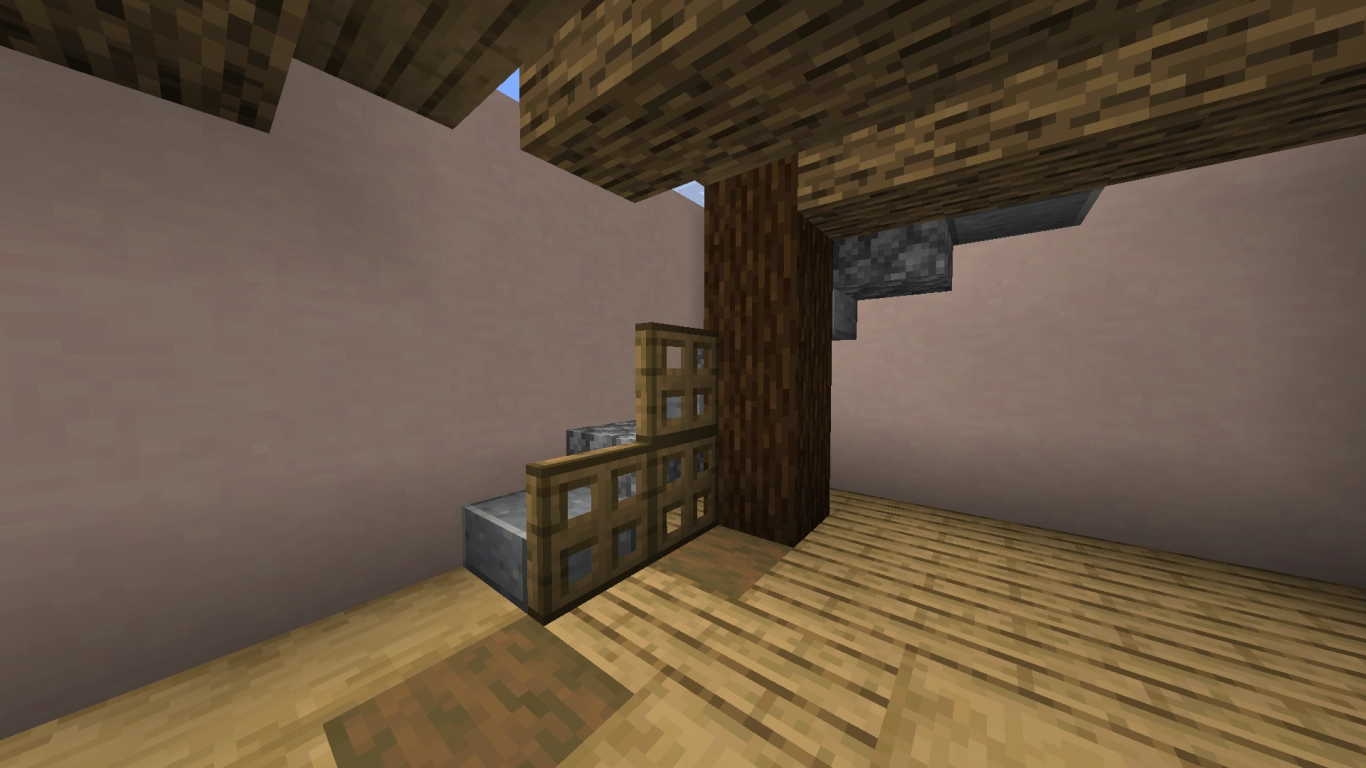 Diseño de escaleras en Minecraft: escalones, losas y barandillas integrados sin cortes en el interior