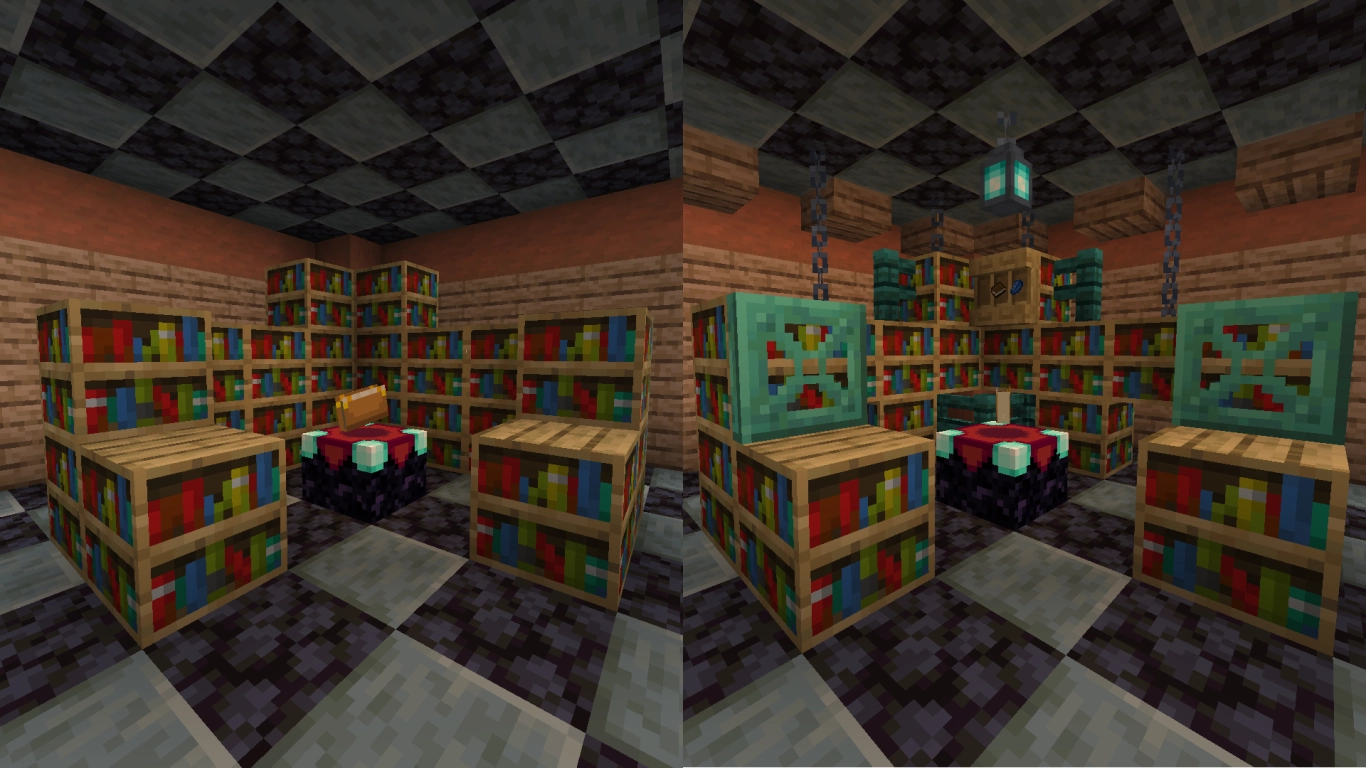 Amueblado en Minecraft paso a paso: primero la función, luego la decoración, ejemplo de sala de encantamientos