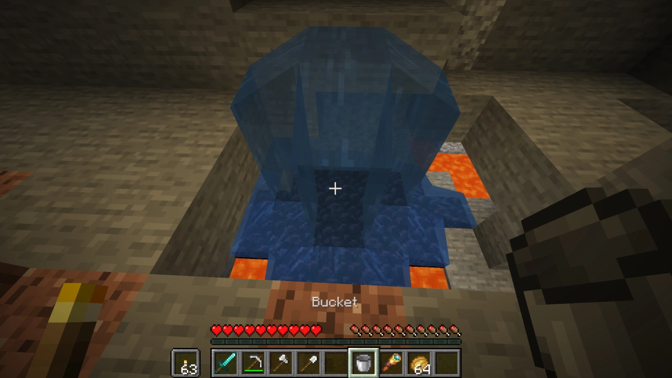 Water bucket to prevent fall damage and turn lava into obsidian in Minecraft