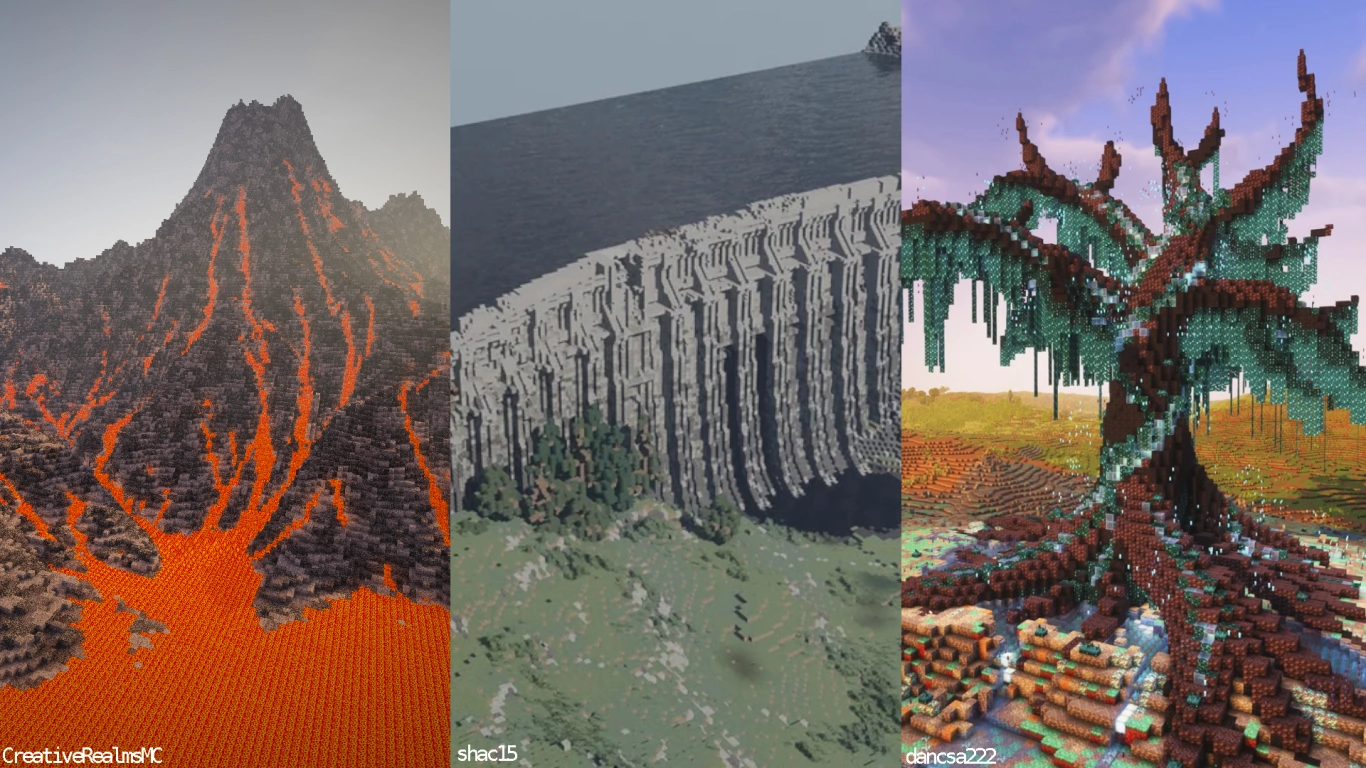 Paisajismo en Minecraft: megaproyectos de volcán y presa