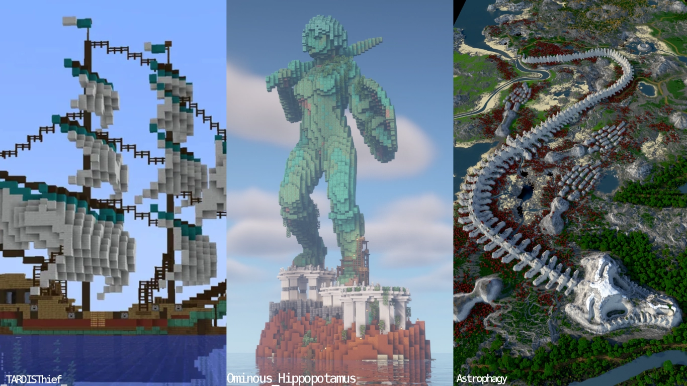 Megaproyectos de decoración en Minecraft: barco, estatua, esqueleto