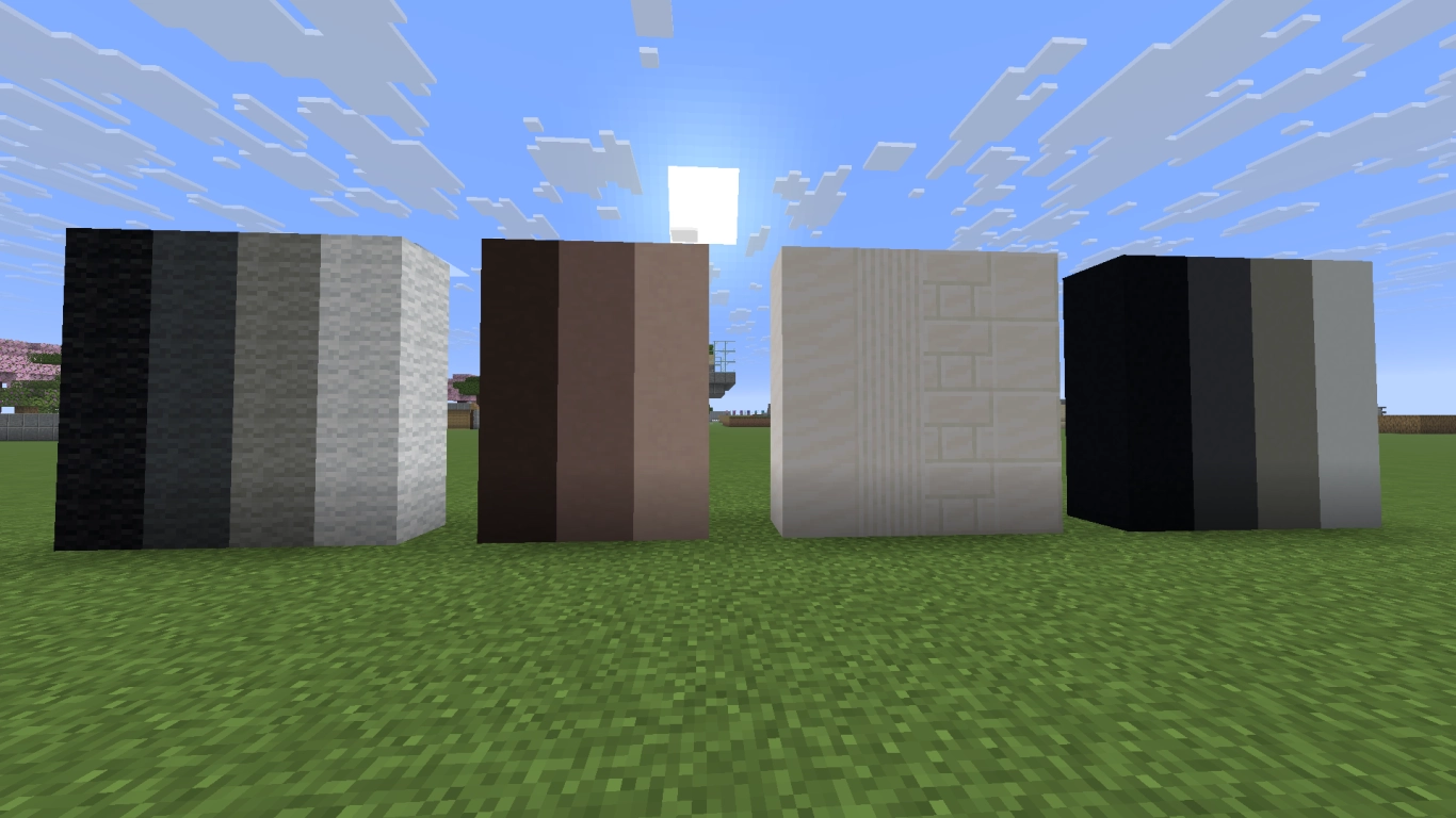 Material palette for modern Minecraft builds with concrete, quartz, and neutral tones